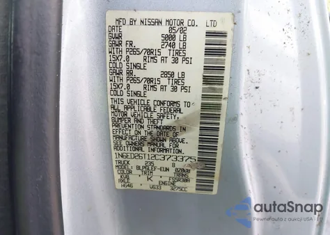 2002 Nissan Frontier Desert Runner Xe-V6 из США, поврежденный, VIN 1N6ED26T12C373375